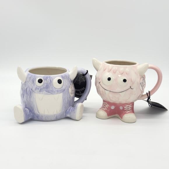 2 Cobwebs & Cauldrons Halloween Monster Mugs Pink Purple Monsters Tennis Shoes - Picture 1 of 10